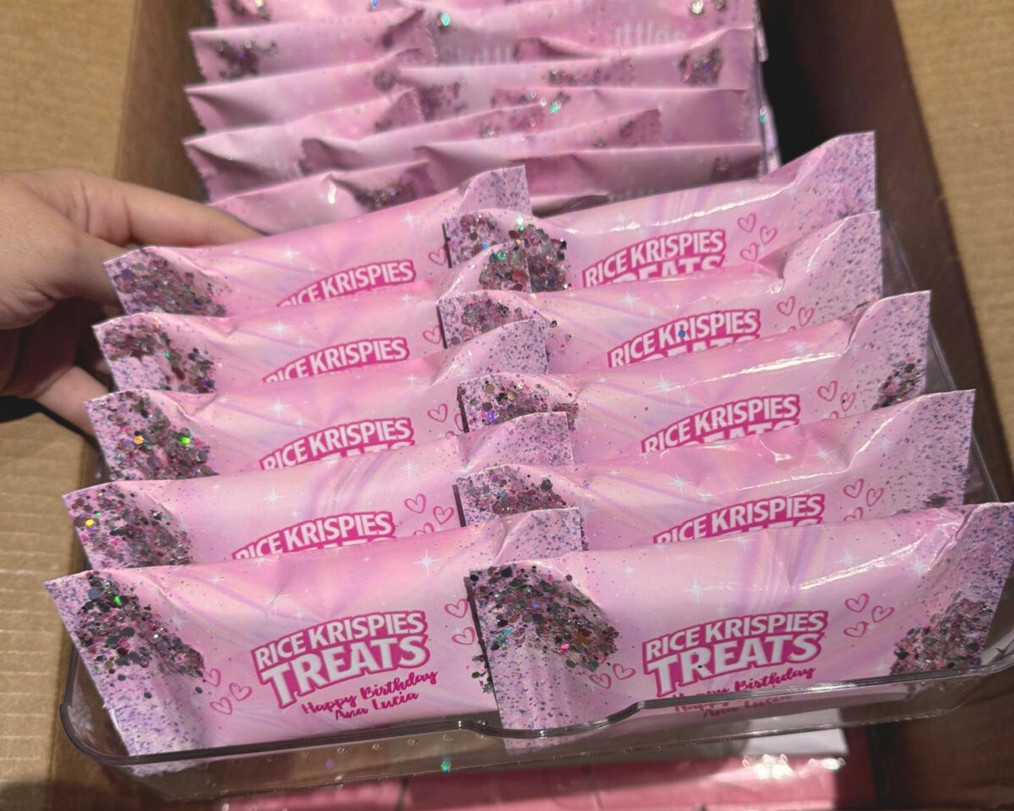 Pink Glitter Rice Krispies | Filled treats